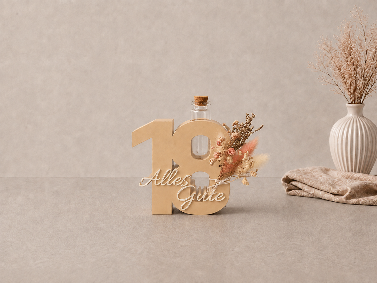 Geburtstag Deko Zahl – Geldgeschenk Reagenzglas & Vase | 18, 30, 40, 50 | Mehrere Farben
