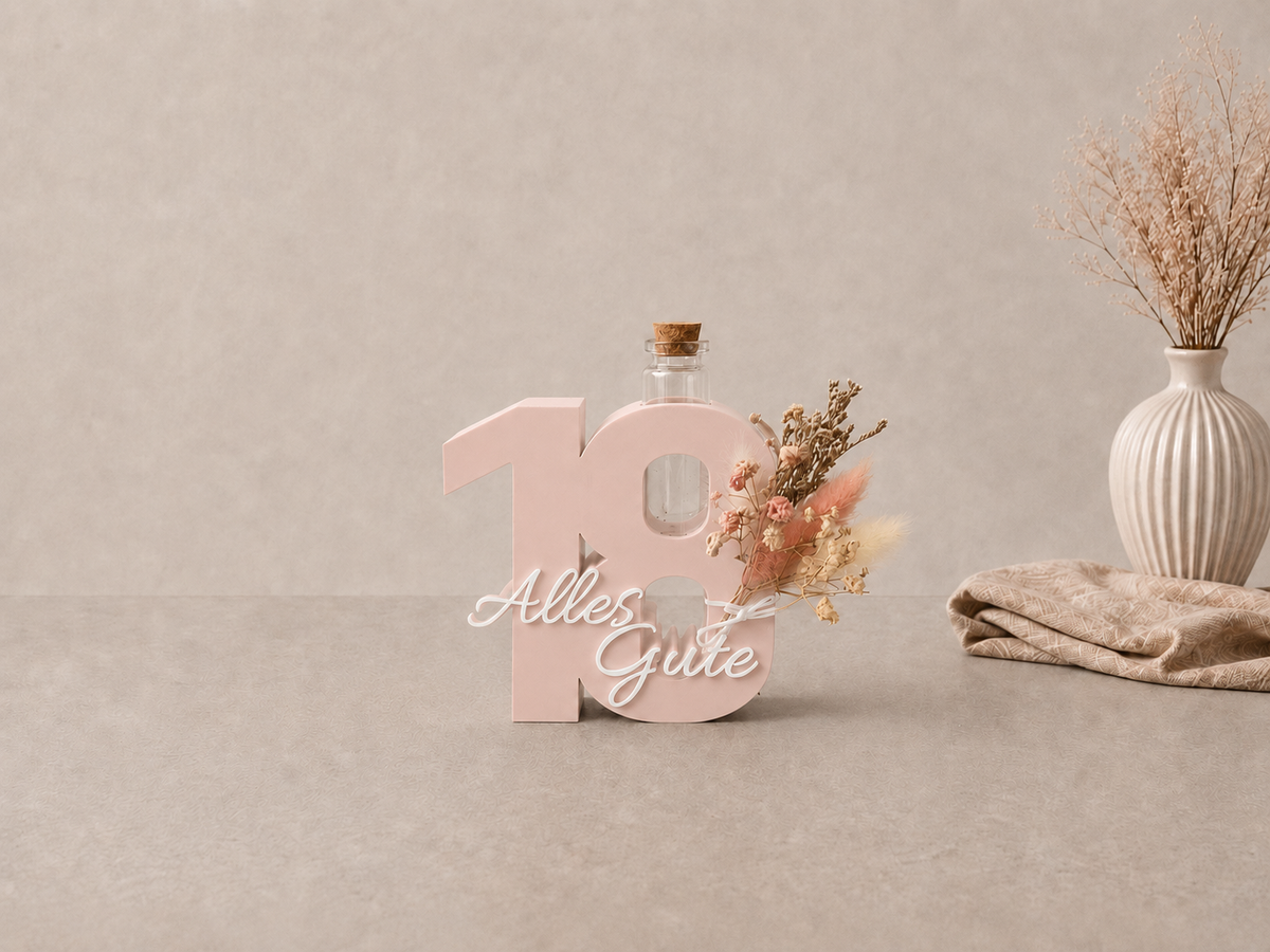 Geburtstag Deko Zahl – Geldgeschenk Reagenzglas & Vase | 18, 30, 40, 50 | Mehrere Farben