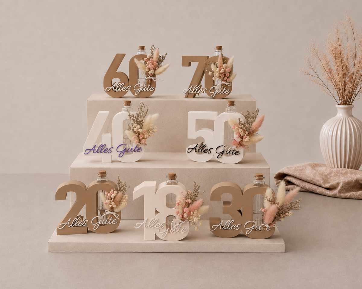 Geburtstag Deko Zahl – Geldgeschenk Reagenzglas & Vase | 18, 30, 40, 50 | Mehrere Farben