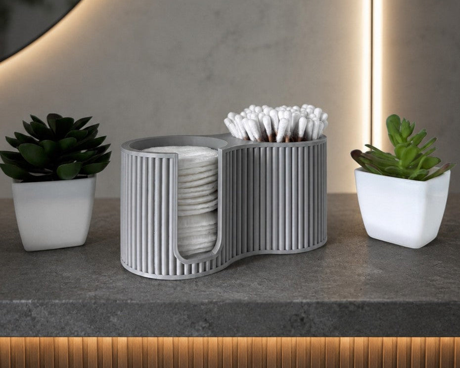 Badezimmer Organizer 2-in-1 – Wattepads & Wattestäbchen | Geriffelt | Schwarz, Weiß, Grau, Latte-Braun